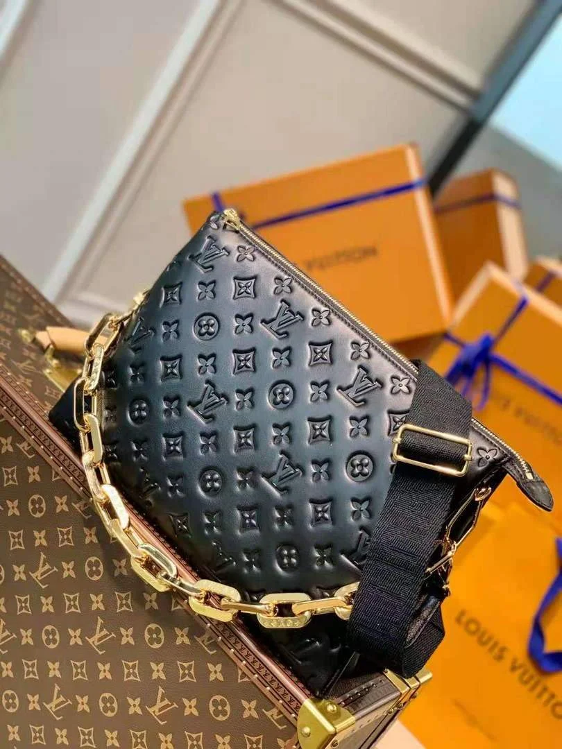 LV M57783 Louis Vuitton Coussin MM Embossed Puffy Lambskin Bag Black ...