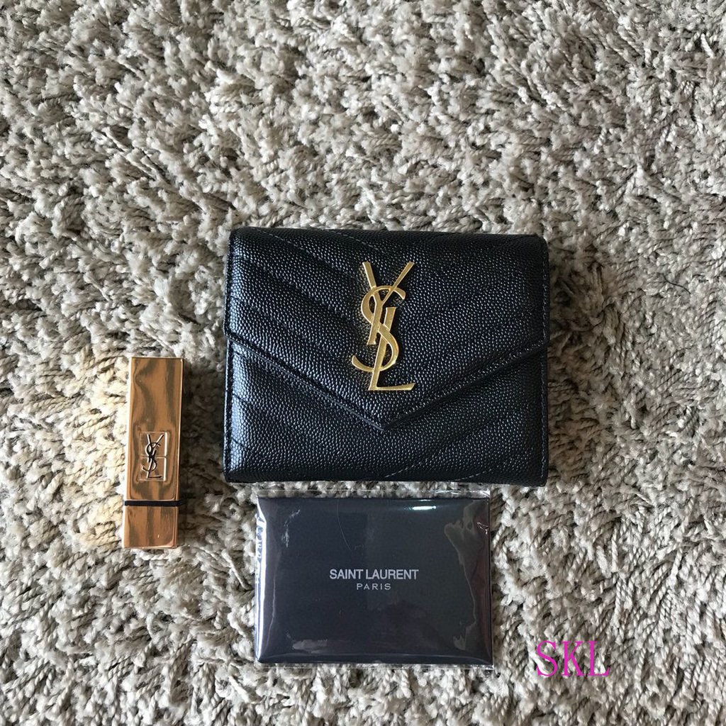 YSL 403943 Yves Saint Laurent Compact TriFold Wallet Black Gold