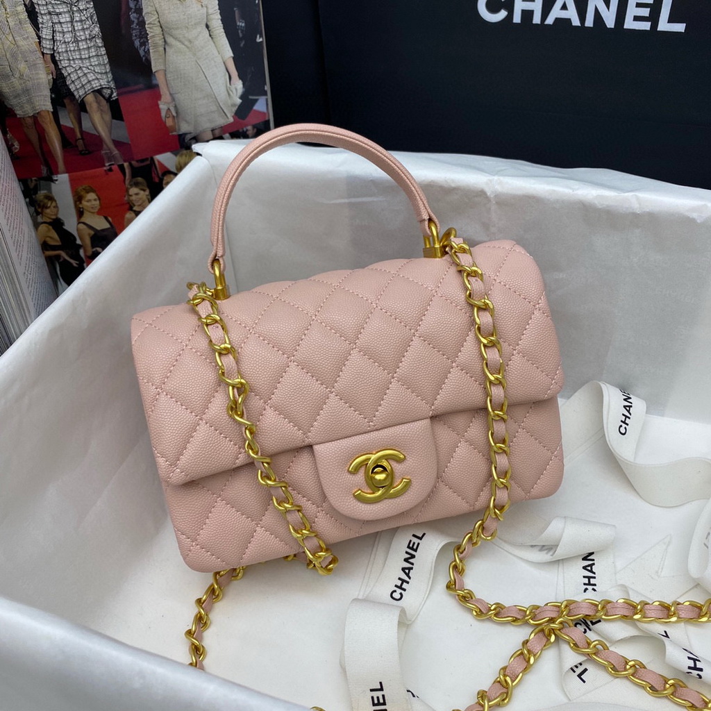 Chanel AS2431 Mini Flap Bag With Top Handle Calfskin Light Pink ...