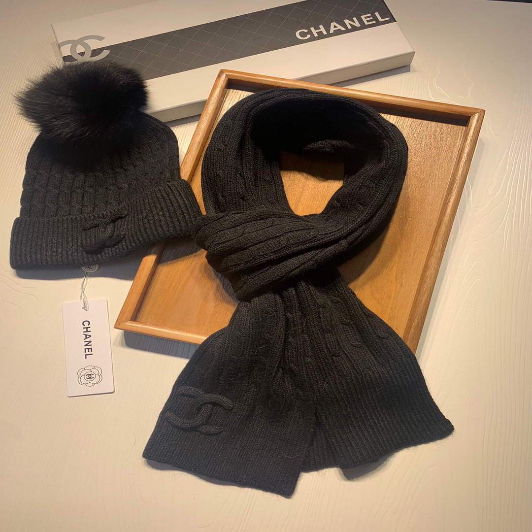 chanel hat and scarf