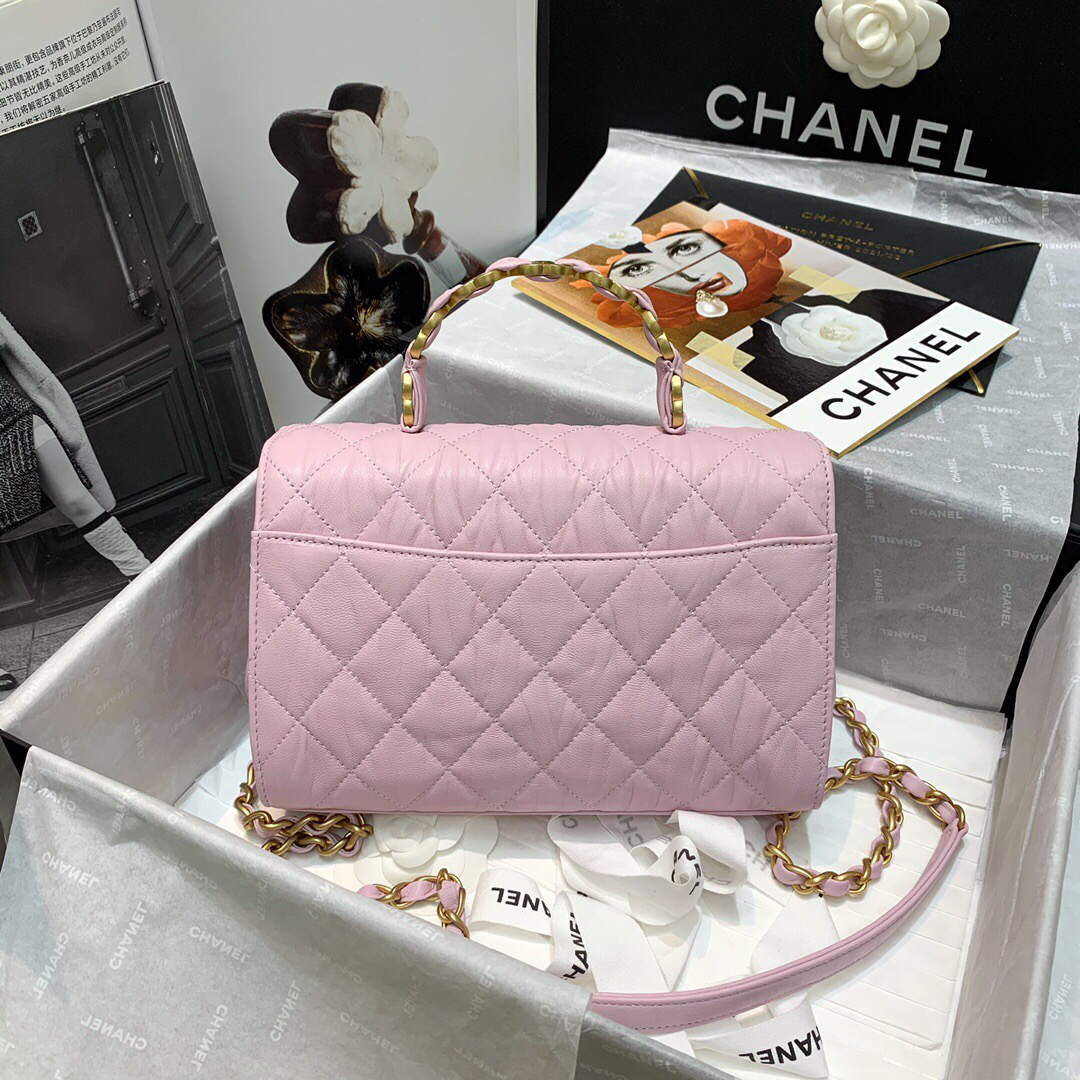 trendy cc flap bag with top handle in pink