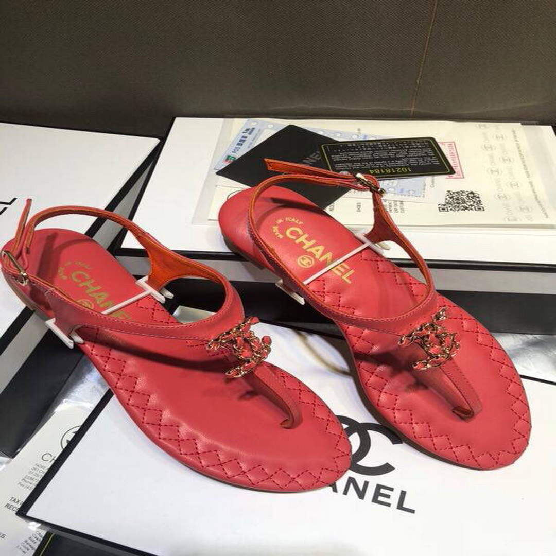 chanel red slippers