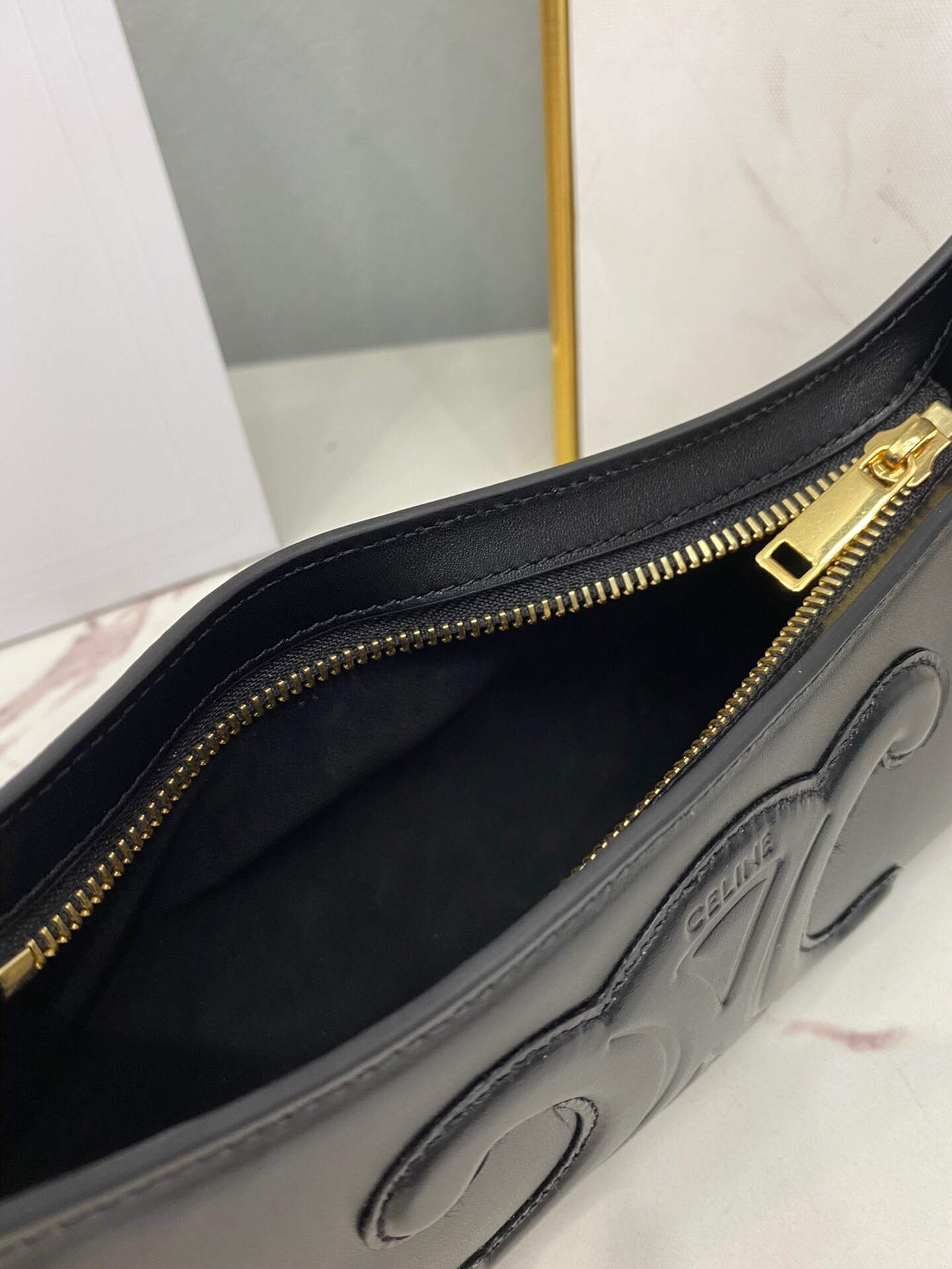 Celine 198153 Shoulder Bag Cuir Triomphe In Smooth Calfskin Black ...