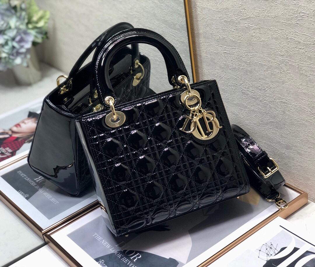 black patent lady dior bag