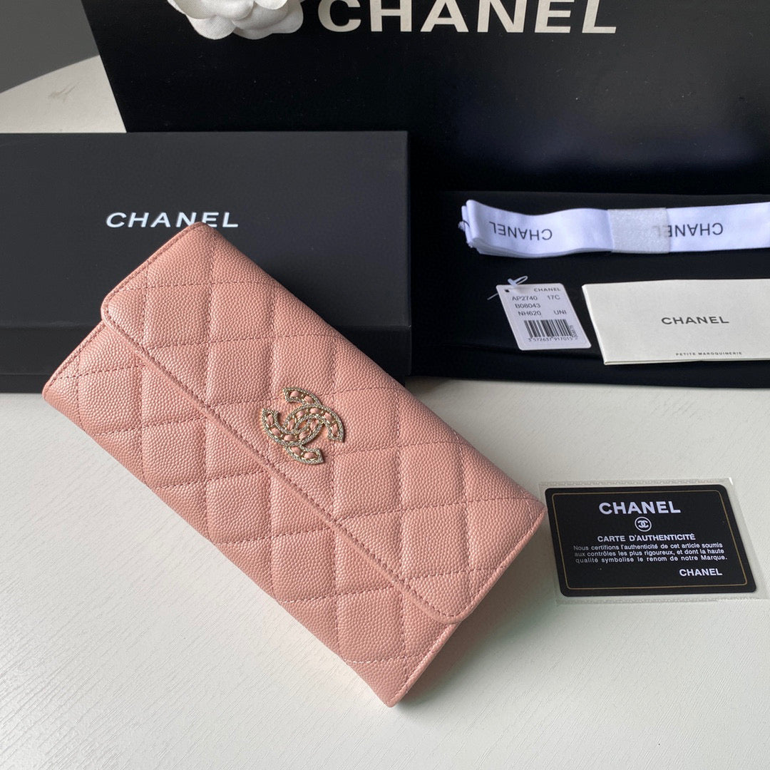 Chanel Long Flap Wallet Grained shiny calfskin AP2740 Pink