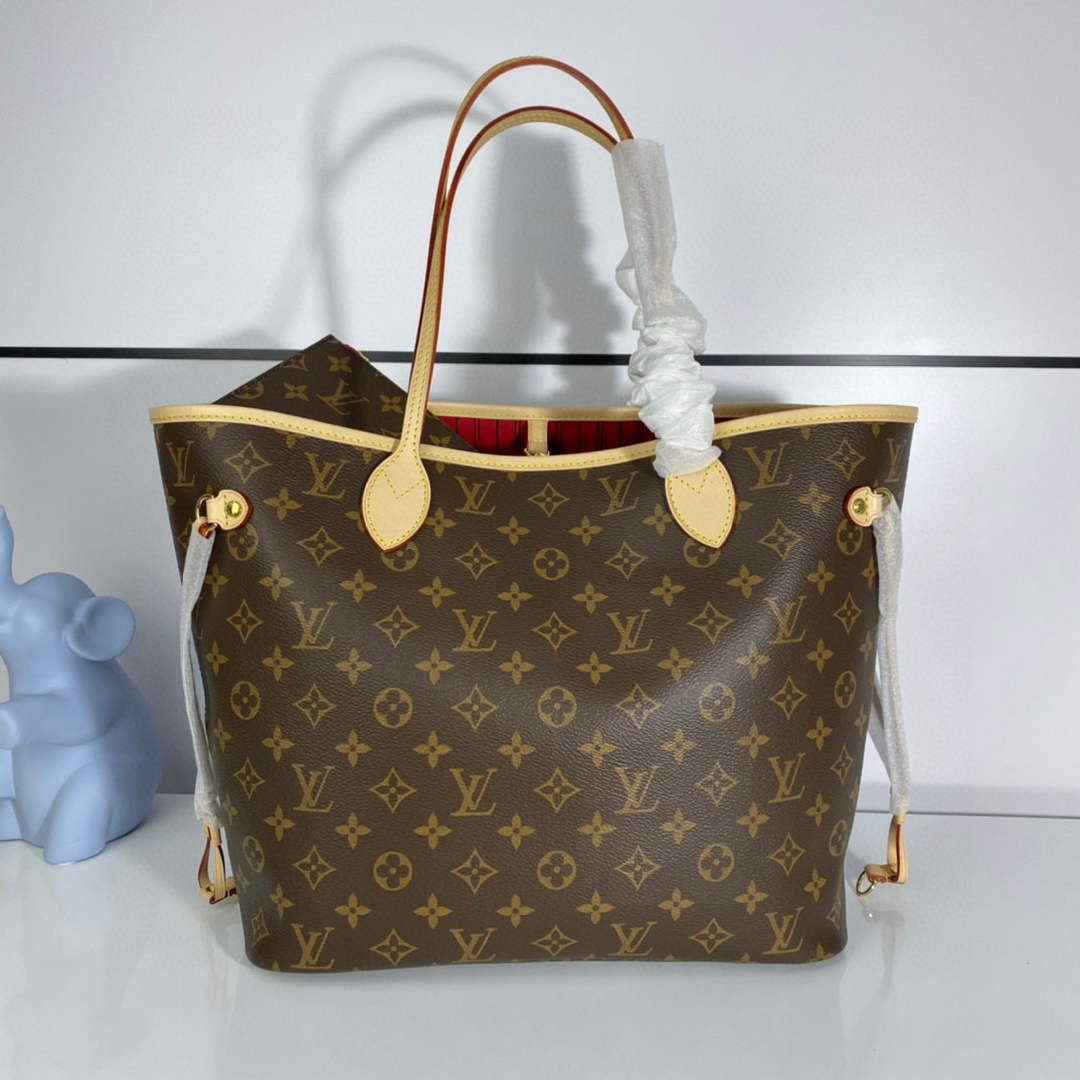 Louis Vuitton LV M41177 Neverfull MM Monogram Canvas Cerise Red ...