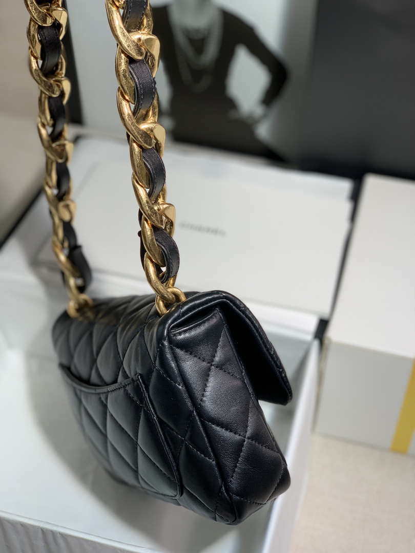 Chanel AS3214 Small Flap Bag Lambskin Gold-Tone Metal Black