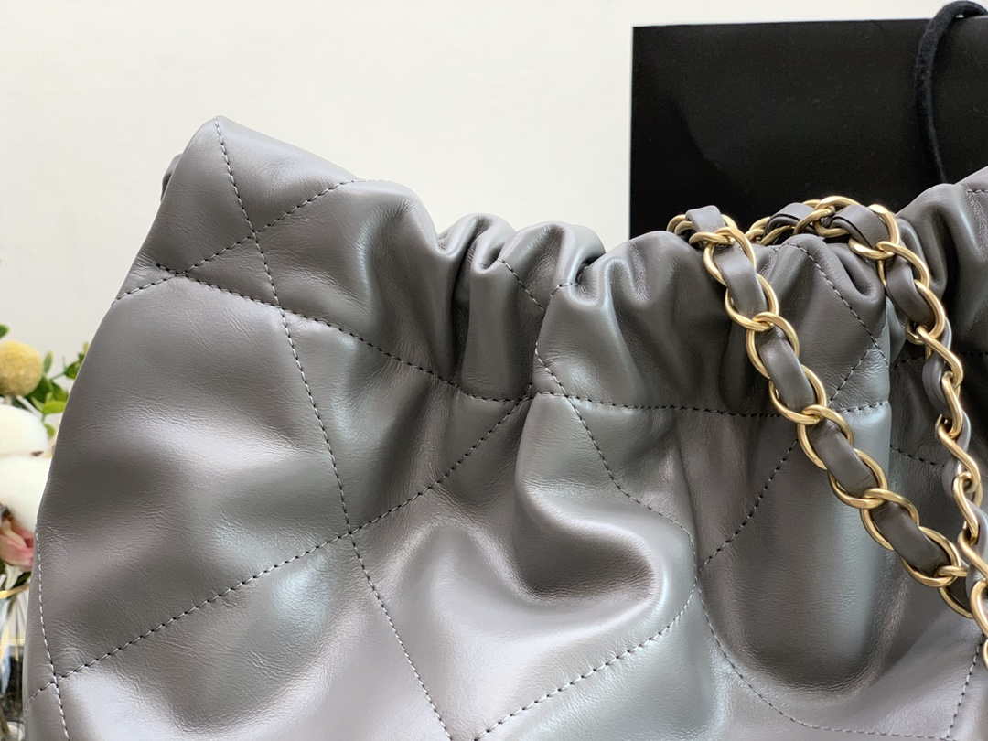 Chanel AS3260 22 Small Handbag Metallic Calfskin Gray Metal With
