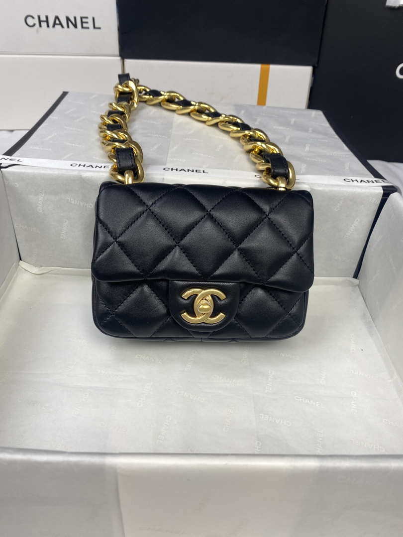 Chanel Mini Flap Bag Lambskin Gold-Tone Metal AS3213 Black