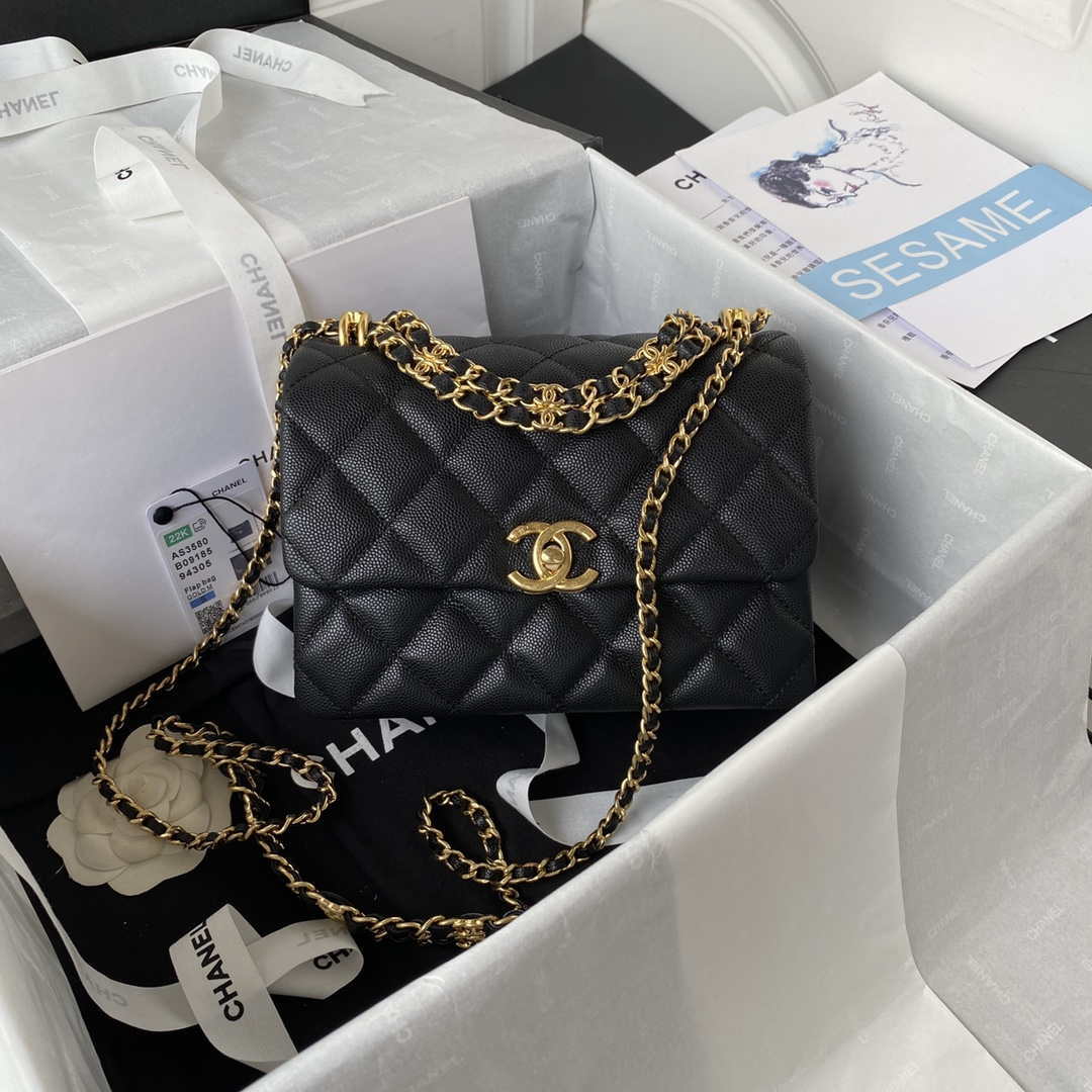 Chanel AS3580 Small Flap Bag Lambskin Lambskin & Gold-Tone Metal Black