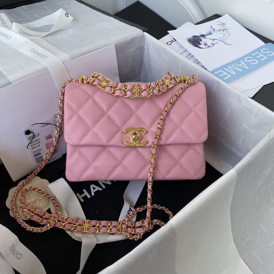 Chanel AS3580 Small Flap Bag Lambskin Lambskin & Gold-Tone Metal Pink ...