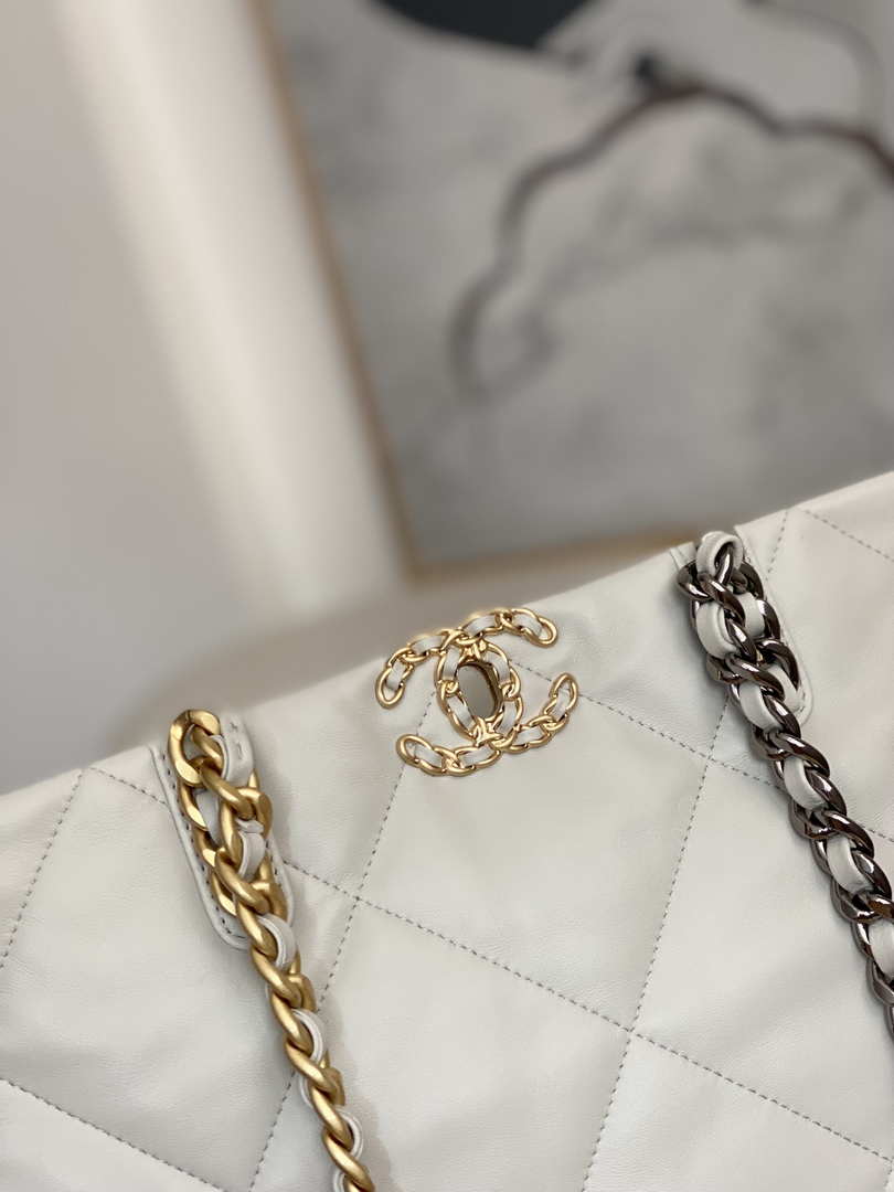 Chanel 19 Shopping Bag Shiny Lambskin AS3660 Gold-Tone Silver-Tone