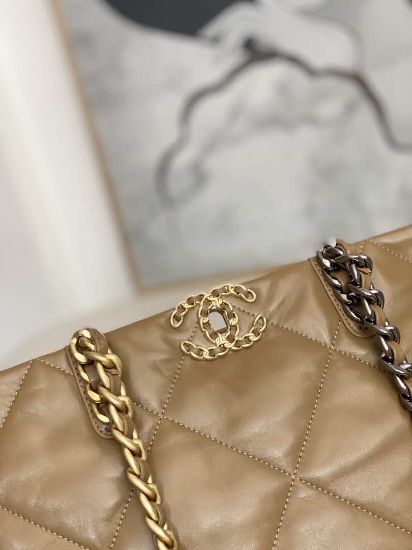 Chanel 19 Shopping Bag Shiny Lambskin AS3660 Gold-Tone Silver-Tone &  Ruthenium-Finish Metal Tan
