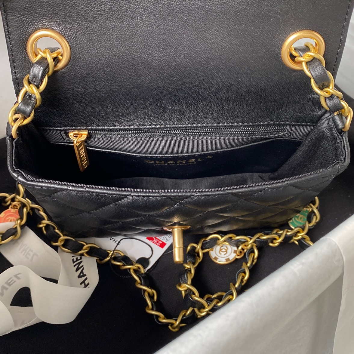 Chanel AS3738 Mini Flap Bag Lambskin Enamel & Gold-Tone Metal