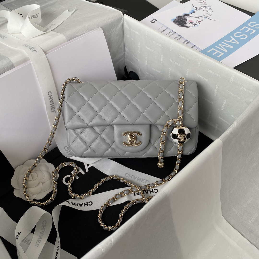 Chanel AS1787 Mini Flap Bag Football Lambskin Gray Gold | Wholesales ...