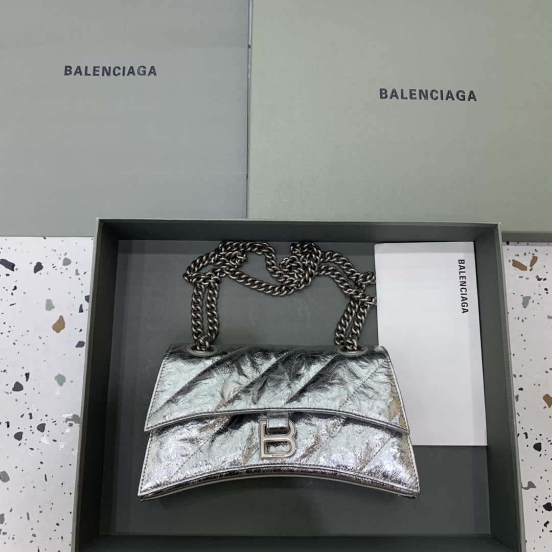 Balenciaga 716351210I Crush Small Chain Bag Quilted In Silver ...