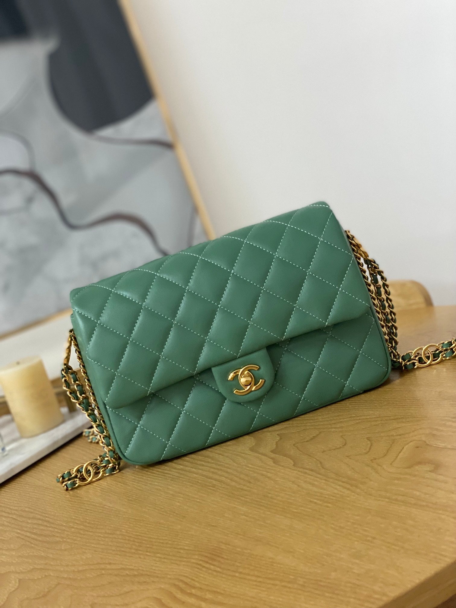 Chanel AS3777 Flap Bag Lambskin & Gold-Tone Metal Green | Wholesales ...