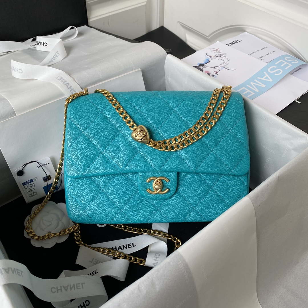 Chanel AS3921 Flap Chain Bag Blue Calfskin Gold | Wholesales High ...