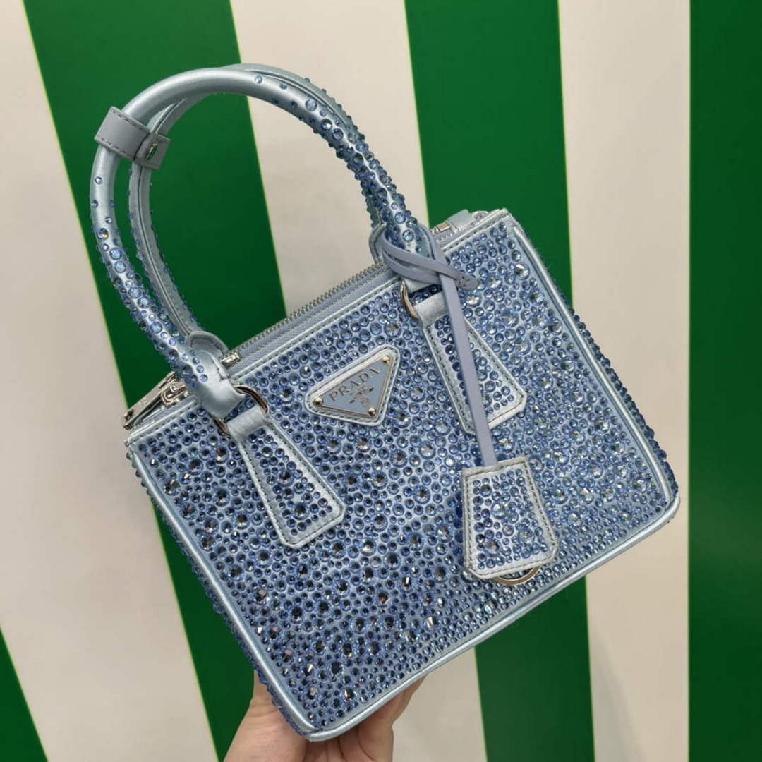 Prada 1BA906 Galleria Satin Mini-bag With Crystals Blue | Wholesales ...