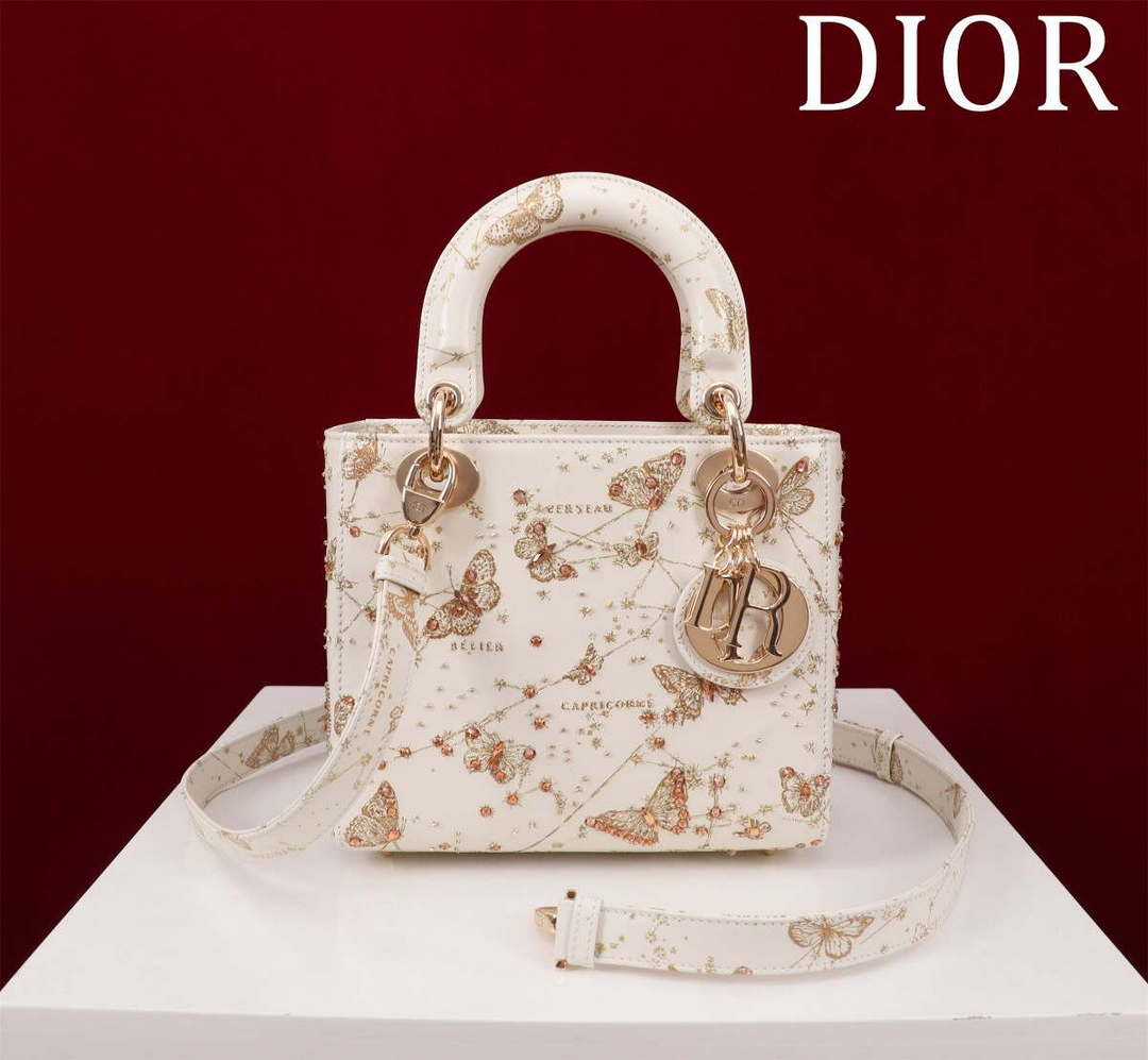 Dior M0531 Small Lady Dior Bag White And Gold-Tone Calfskin With ...